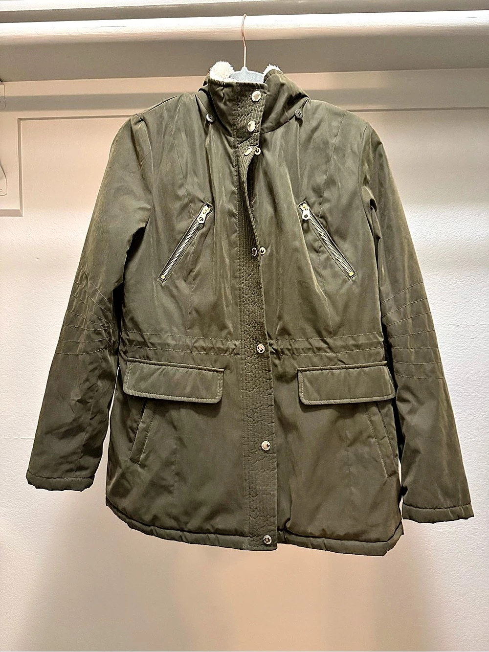 Nautica Women'Small Faux-Fur-Trim Hooded Parka Jacket Green Small